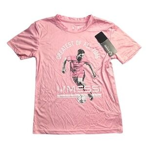 Messi Collection Pink Greatest of All Time Graphic Soccer T-Shirt Size 7-2321